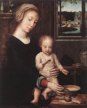 デビッド・ジェラルド Painting - ミルクスープを持つ聖母子 ジェラルド・デイヴィッド